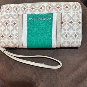 Dana Buchman Ava Cream and Green Clutch Wristlet